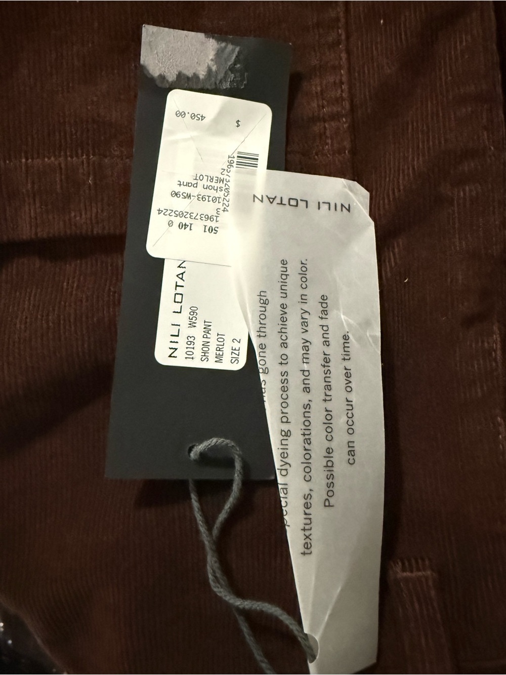 Nili Lotan Shon Corduroy Pant reddish Brown Cord Barrel Merlot  $450 nwt - Picture 12 of 15